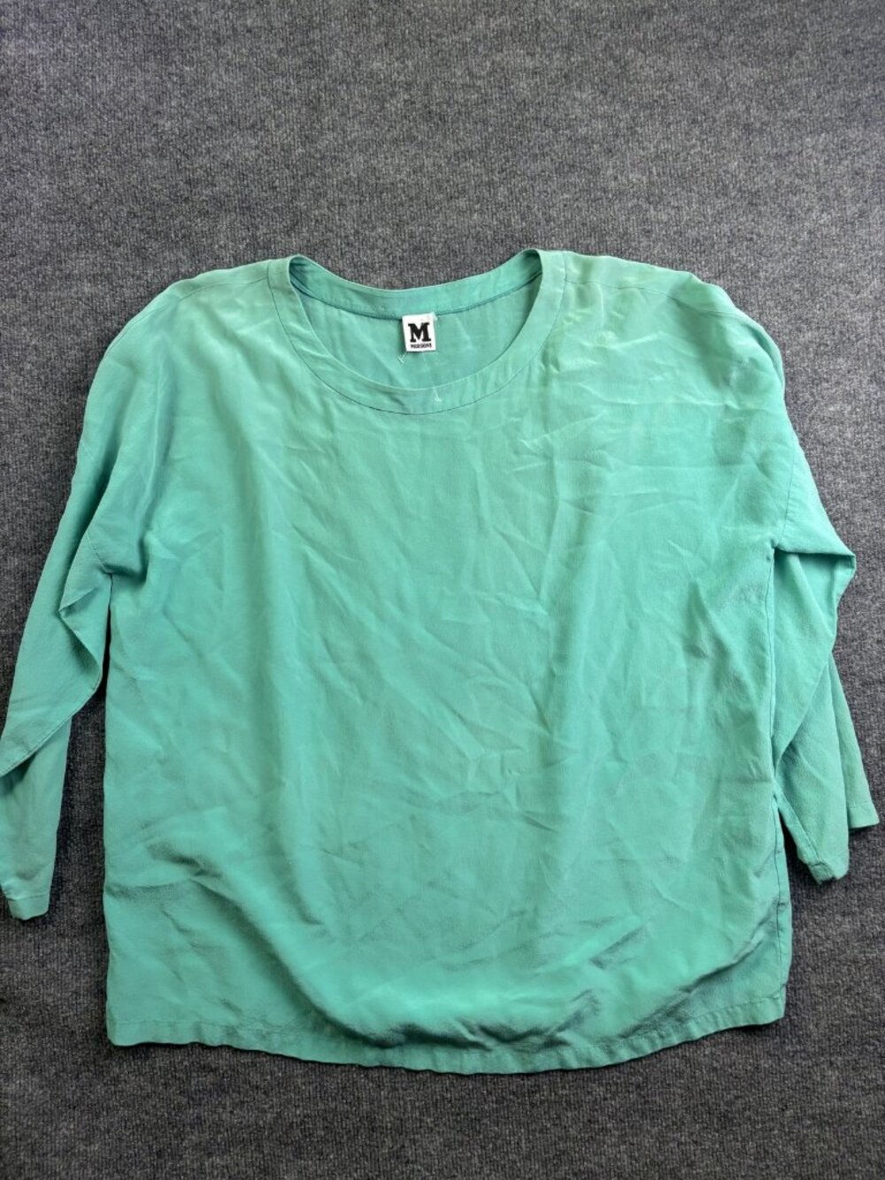 M Missoni Silk Blouse Womens XL Green 3/4 Sleeve Round Neck Lightweight Top